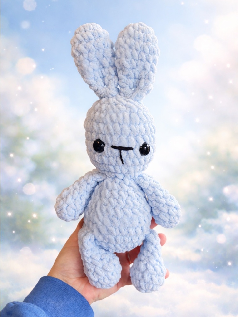 Handmade Crochet Bunny Plush—soft blue